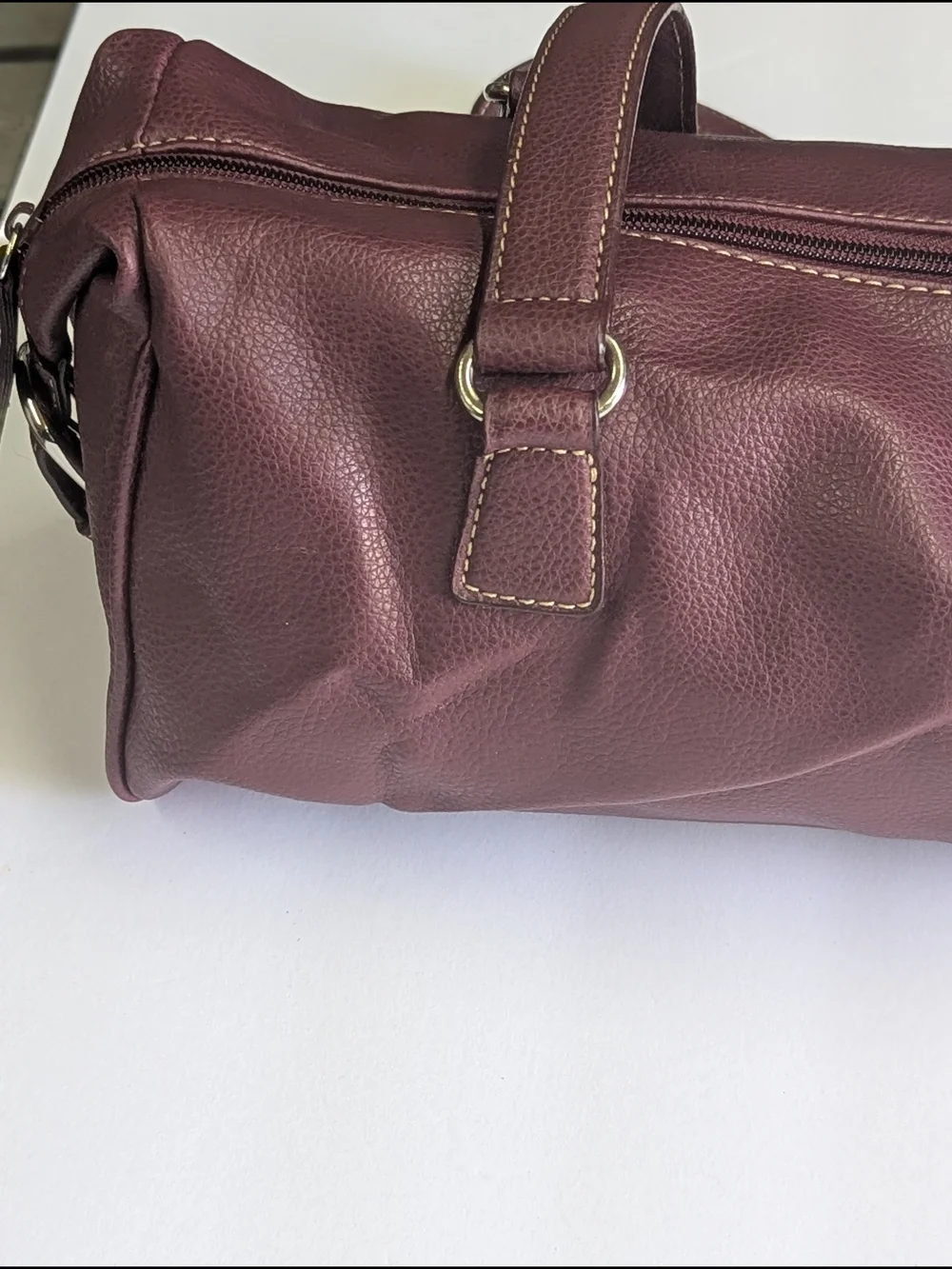 Nine West Burgundy Faux Leather Satchel Shoulder Bag Top Zip Medium Handbag 15x5